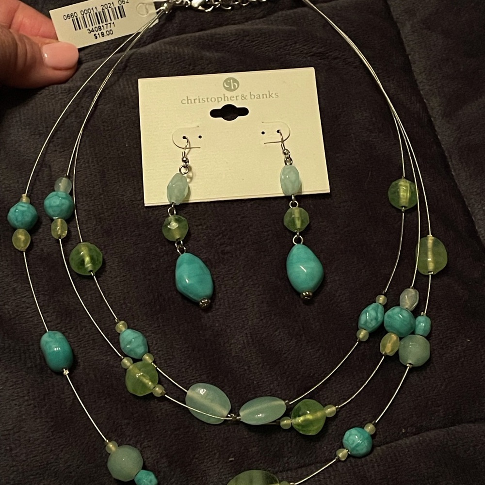 Christopher & Banks Turquoise and Green Multi-Strand Necklace